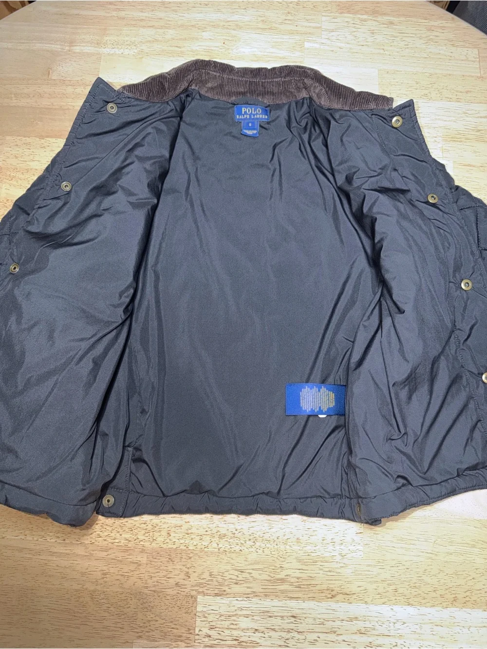 Polo Ralph Lauren Kids Black Quilted Barn Jacket Brown Corduroy Collar Size 6